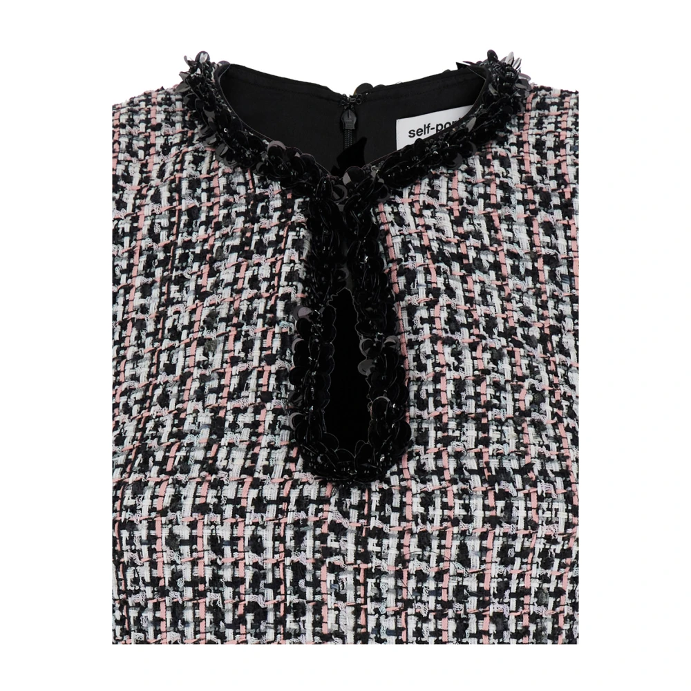 Self Portrait Zwarte Bouclé Mini Jurk met Versieringen Black Dames