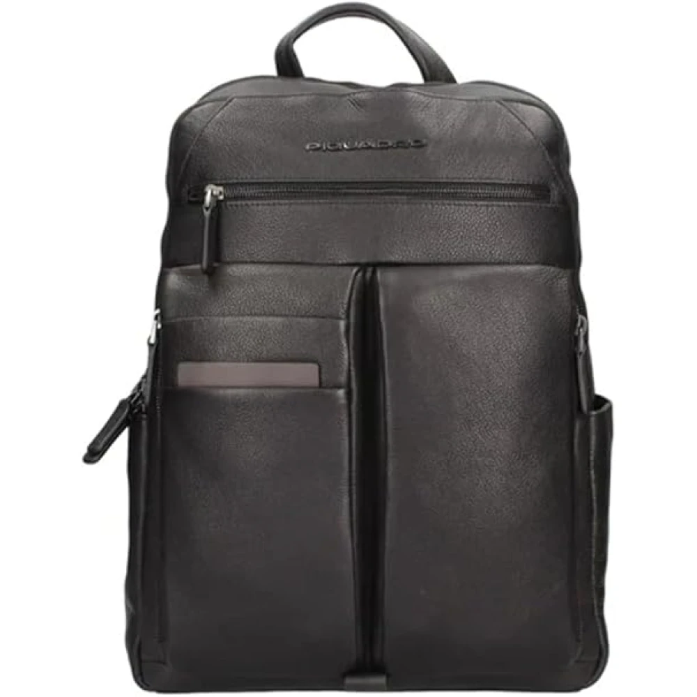 Piquadro Herren Schwarz Lederrucksack Mit Laptopfach