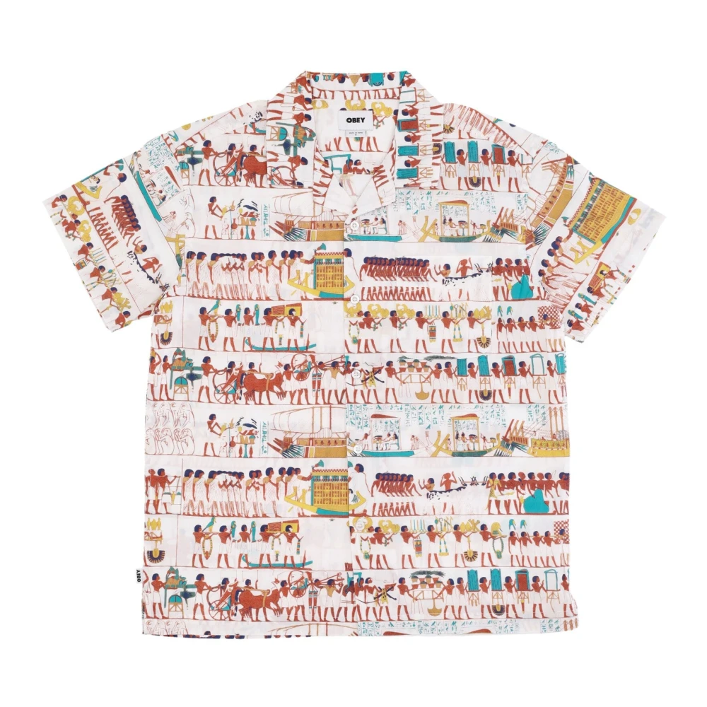 Obey Geweven korte mouw overhemd wit multi Multicolor Heren