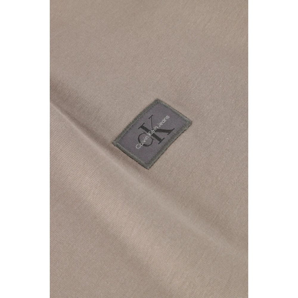 Calvin Klein Beige Woven Label Regular Tee Gray Heren