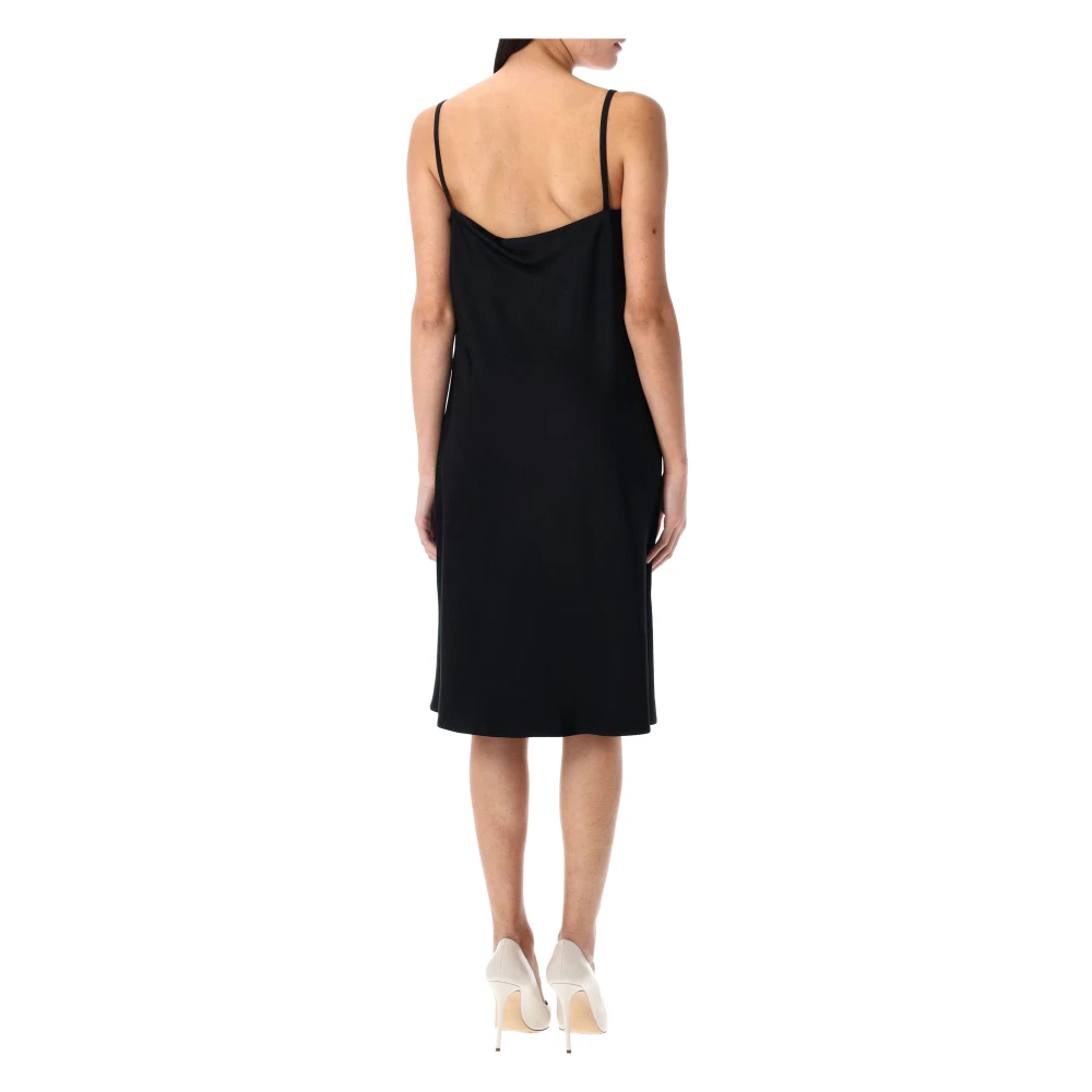 Versace Zwarte Satijnen Slip Midi Jurk Black Dames