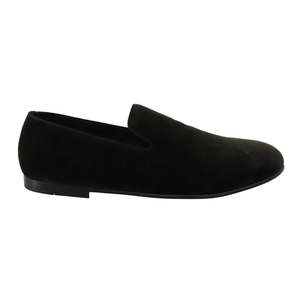 Dolce & Gabbana Men's Green Velvet Loafers With Logo Detail
