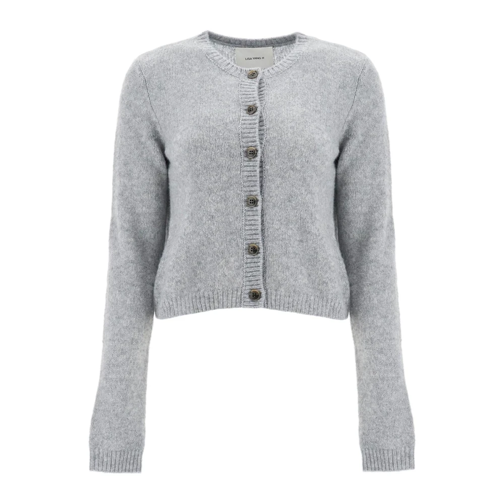 Lisa Yang Zijden kasjmier vest met knoopsluiting Gray Dames