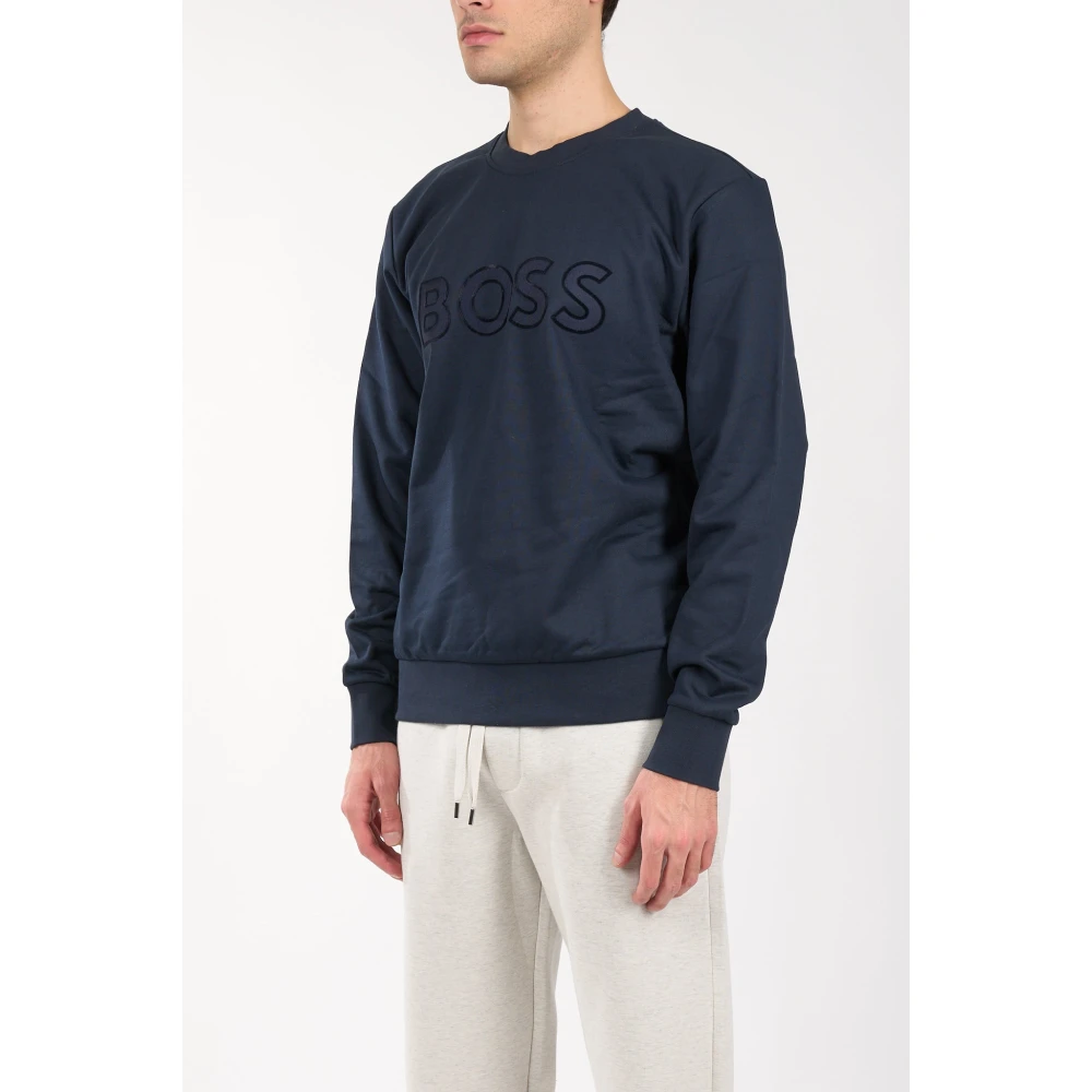 Hugo Boss Katoenen sweatshirt met ronde hals Blue Heren