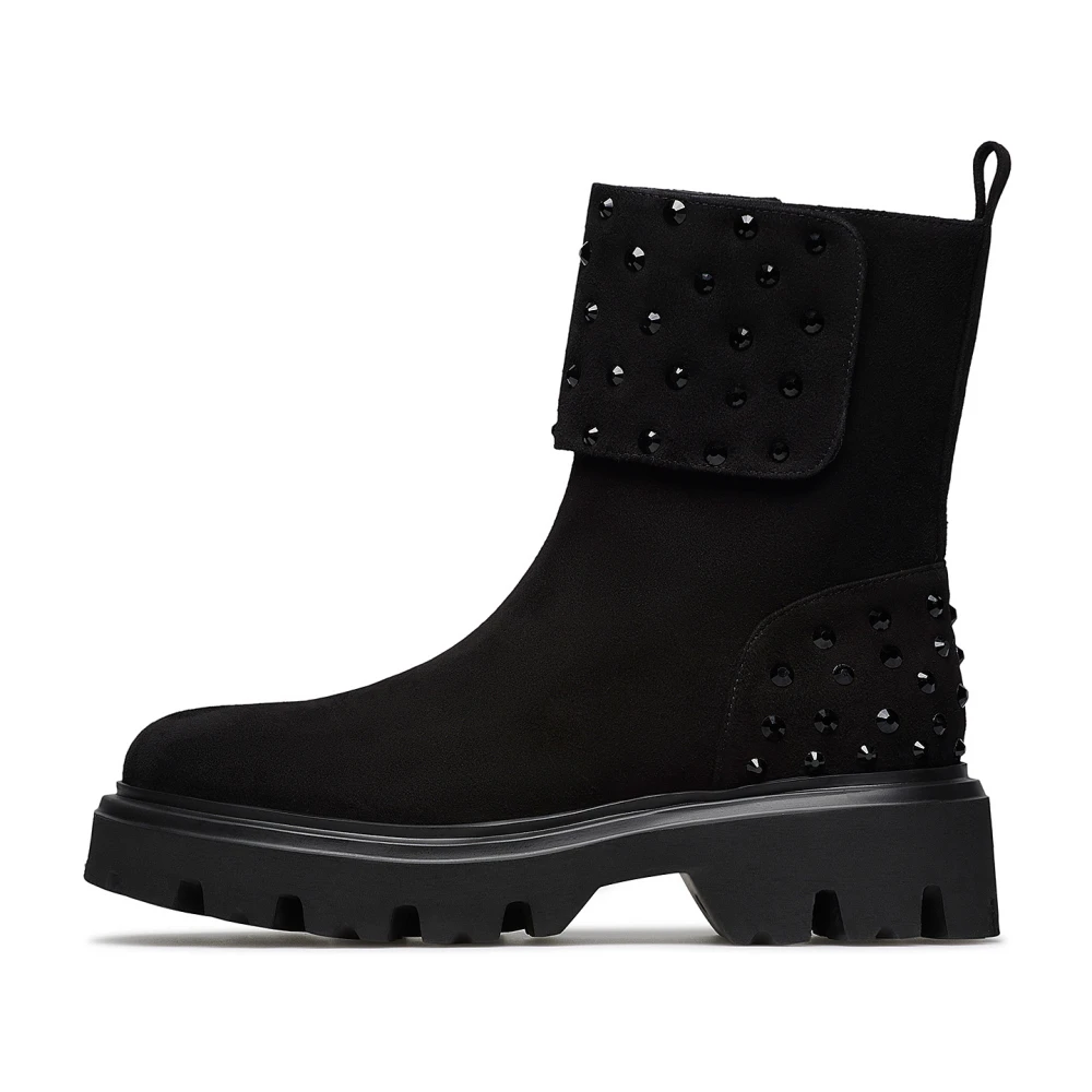 Loriblu Donna Nero - Stivaletti Combat Alla Caviglia Con Cristalli - Shoes - 35 Eu