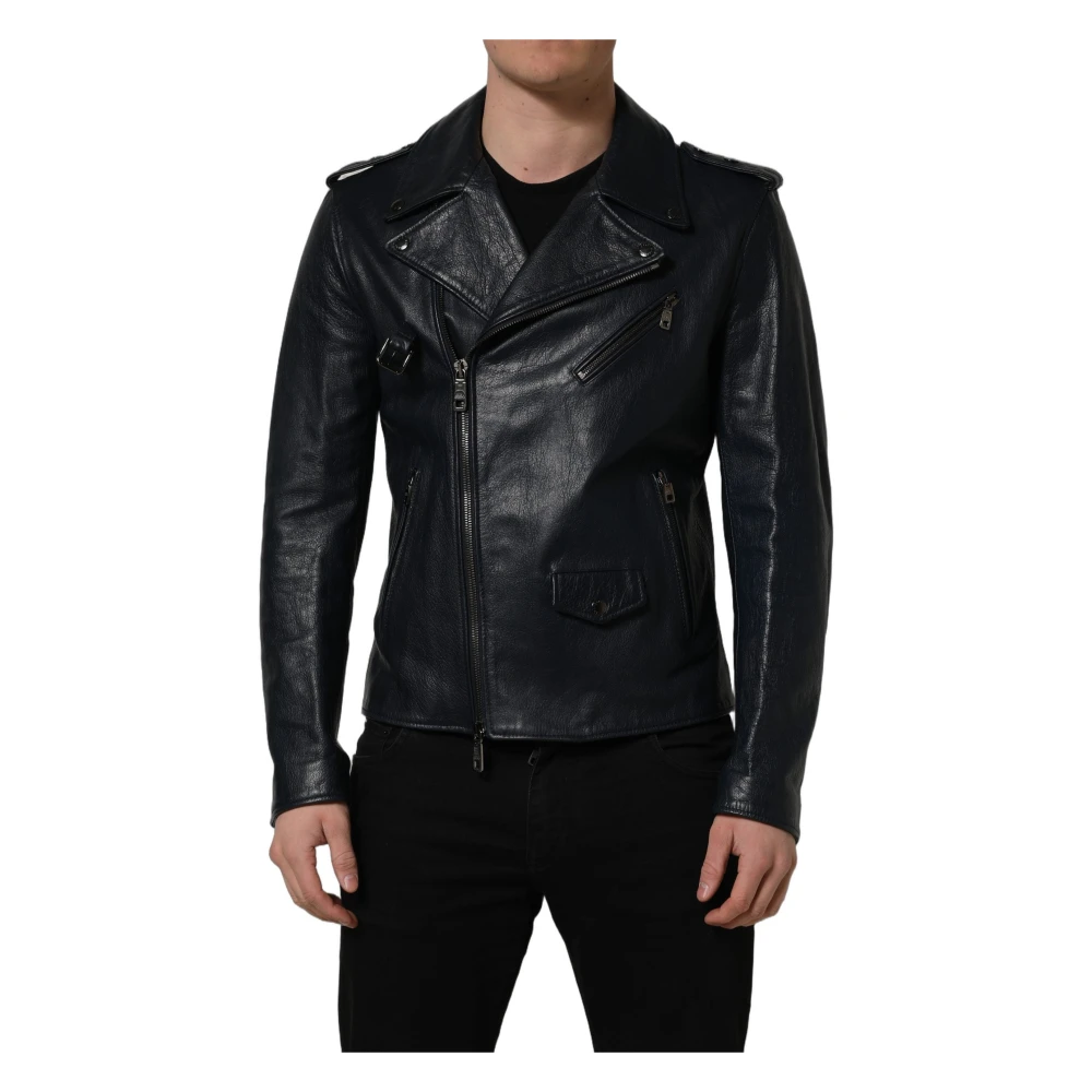 Dolce & Gabbana Mannelijk Zwart Jassen Heren, L, Leer, Biker Jacket