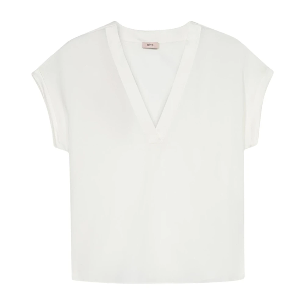 Oltre Damen Weiß V-Ausschnitt-Bluse Aus Viskose
