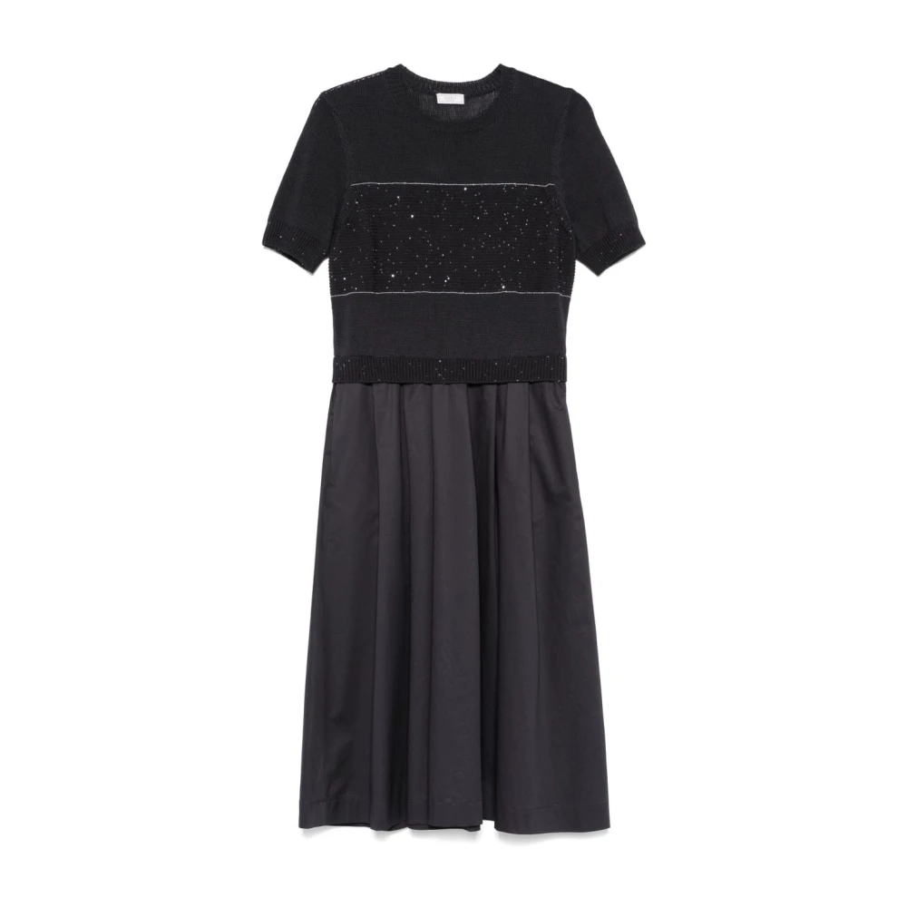 PESERICO Navy Blue Geplooide Rok Jurk Blue Dames