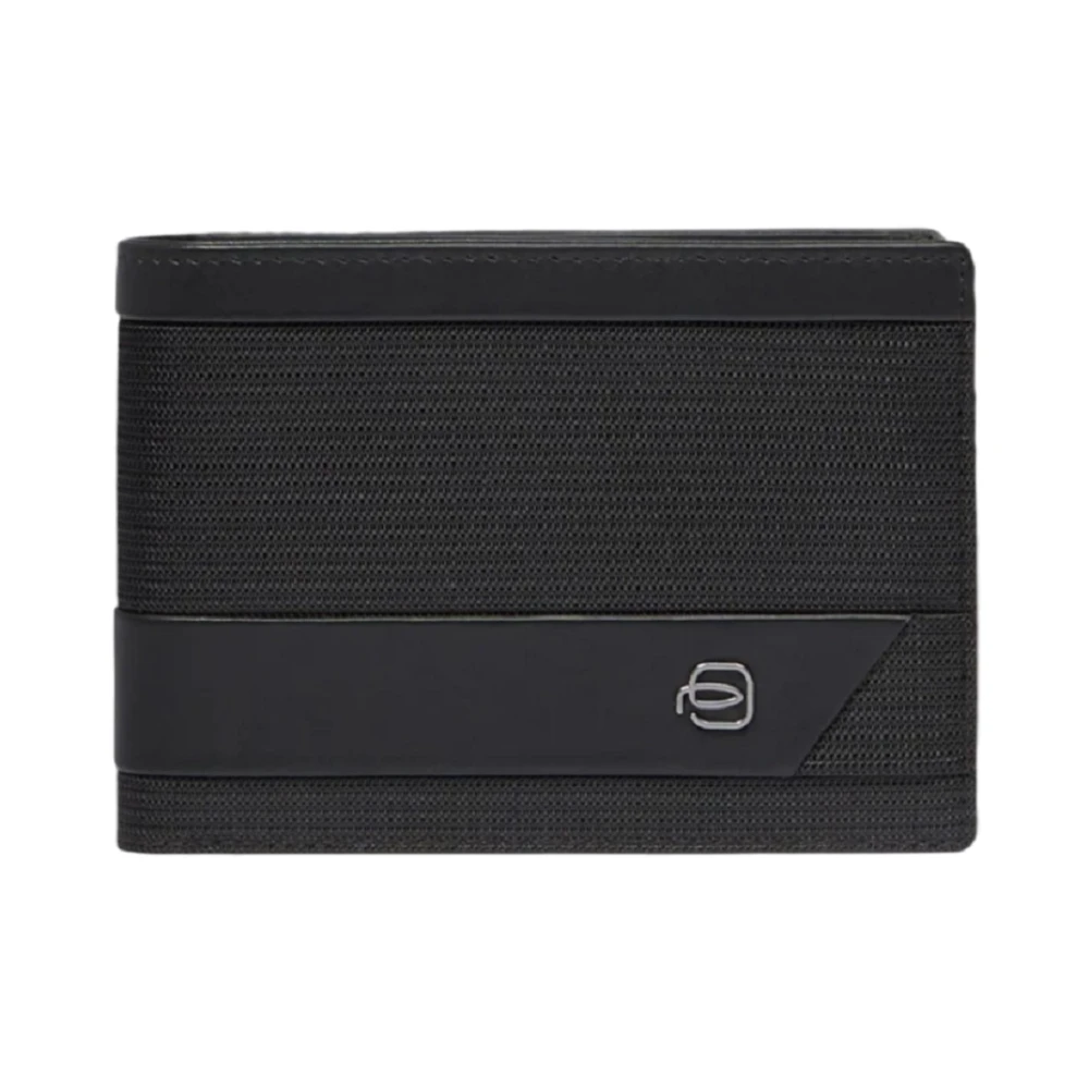 Piquadro Zwarte leren herenportemonnee met voorlogo Black Heren