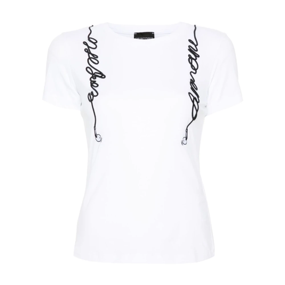 Emporio Armani Wit Katoenmix Logo T-shirt White Dames