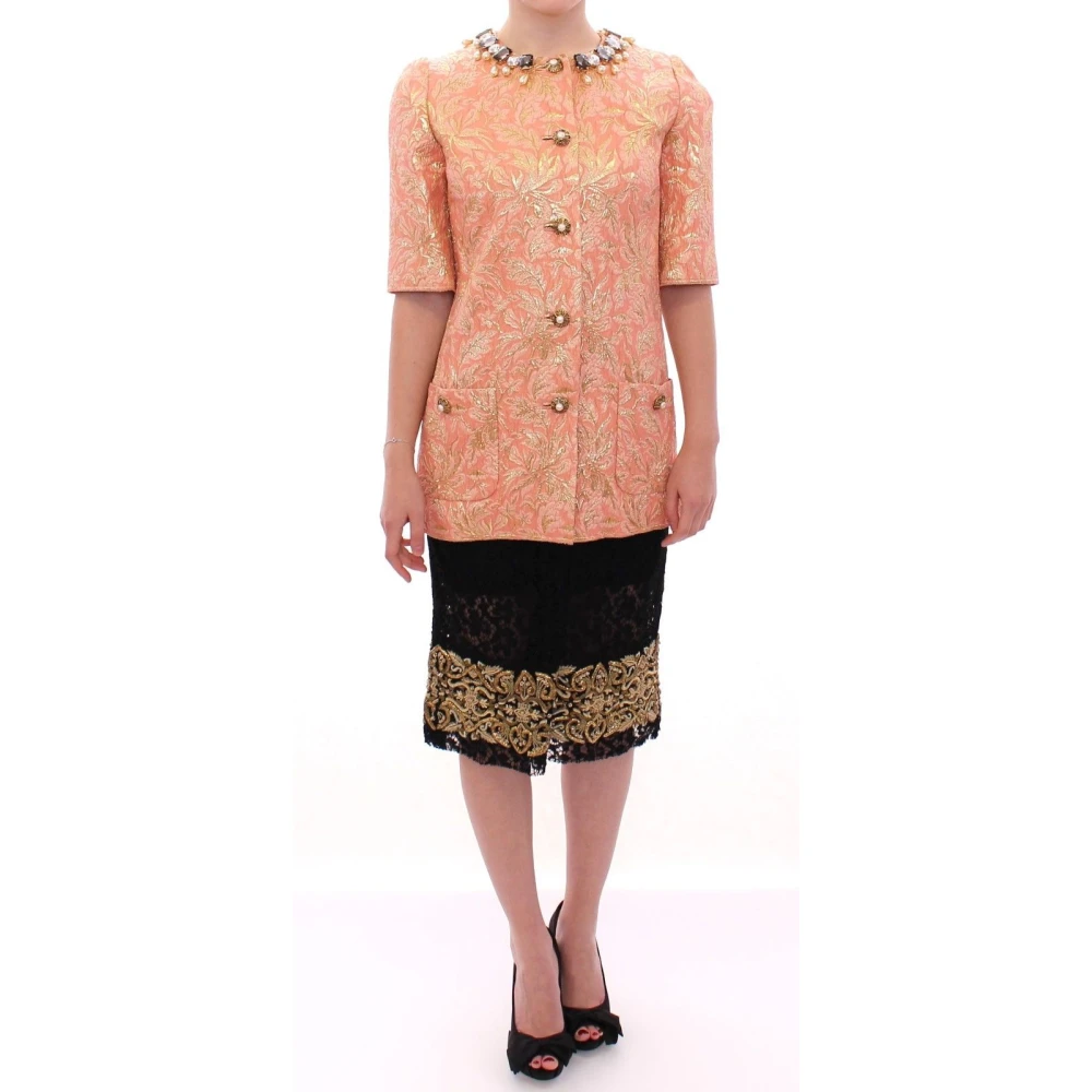 Dolce & Gabbana Pink Silk Brocade Crystal Jacket Coat - IT40|S - Image 2