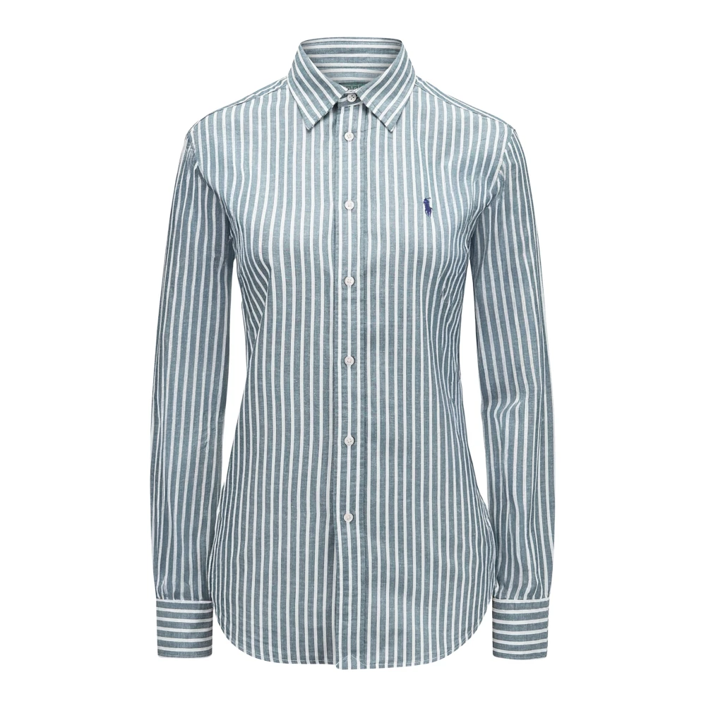 Polo Ralph Lauren Women's Green Shirts, Xs, Striped Linen And Cotton Shirt