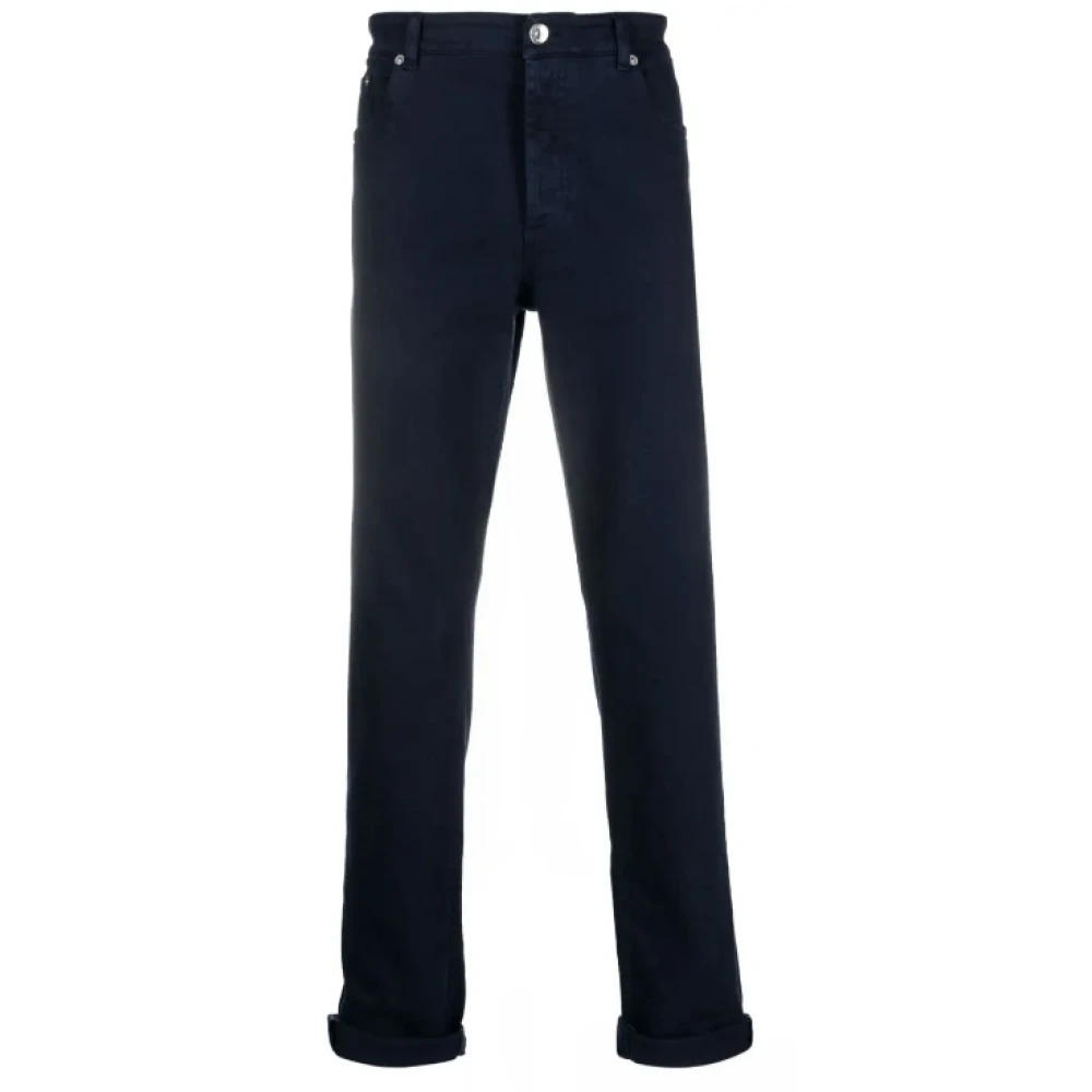 BRUNELLO CUCINELLI Donkerblauwe Mid-Rise Katoenen Straight Jeans Blue Heren