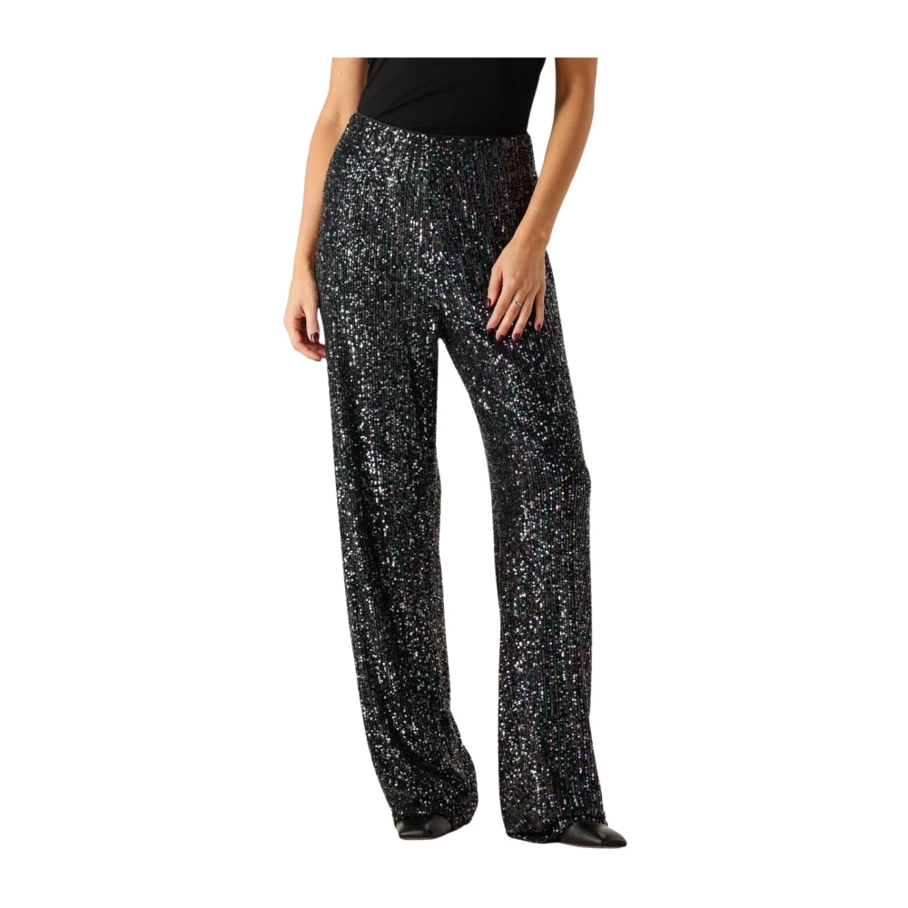 Notre-v Sprankelende Paars Zwarte Paillettenbroek Black Dames