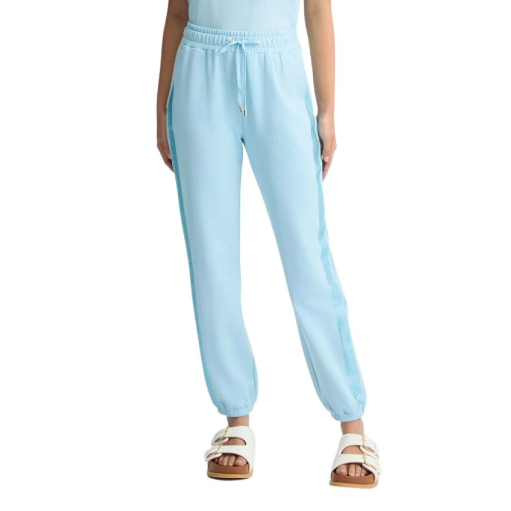 Liu Jo Blauwe sweatpants met strass Blue Dames