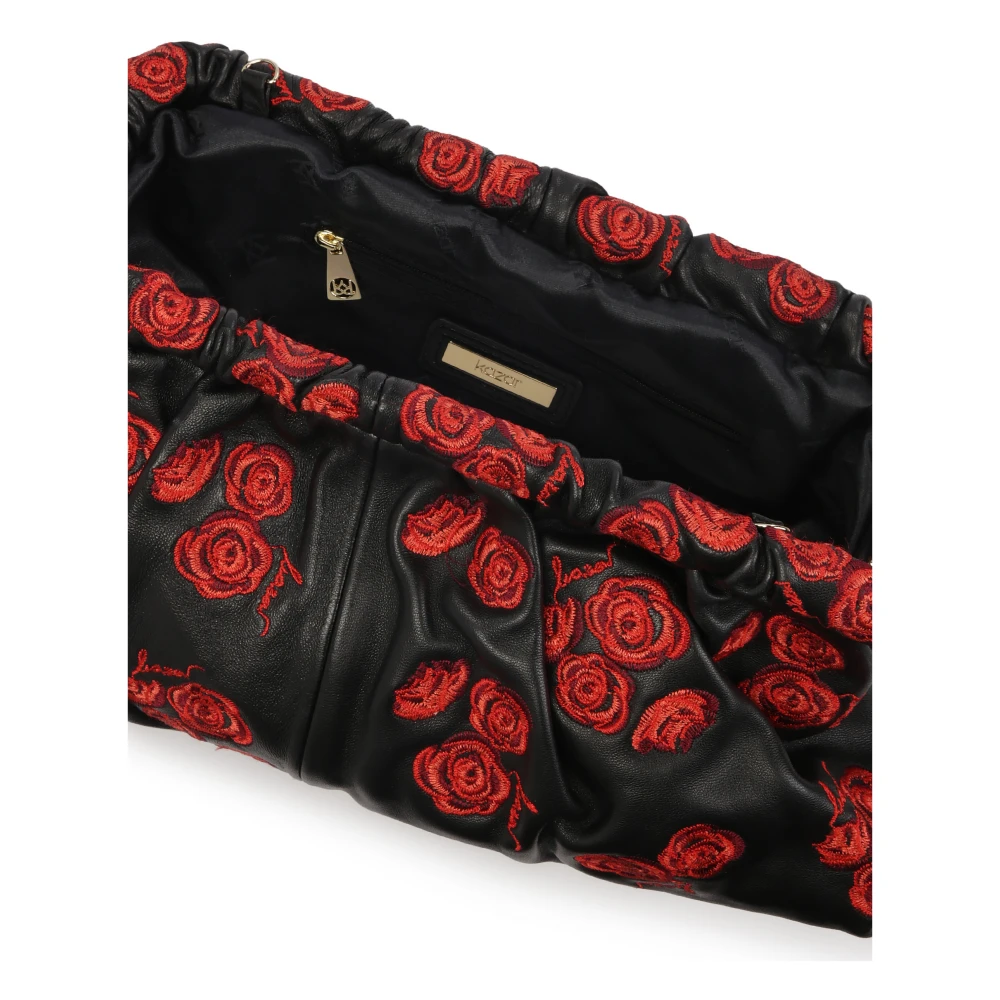 Kazar Zwarte clutch tas met rode rozen Black Dames