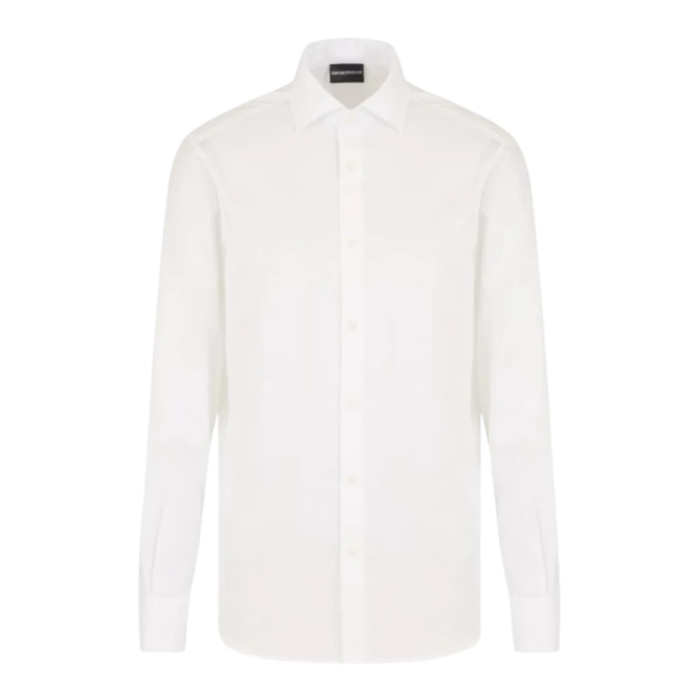 Emporio Armani Witte Katoenen Logo Jacquard Overhemd White Heren