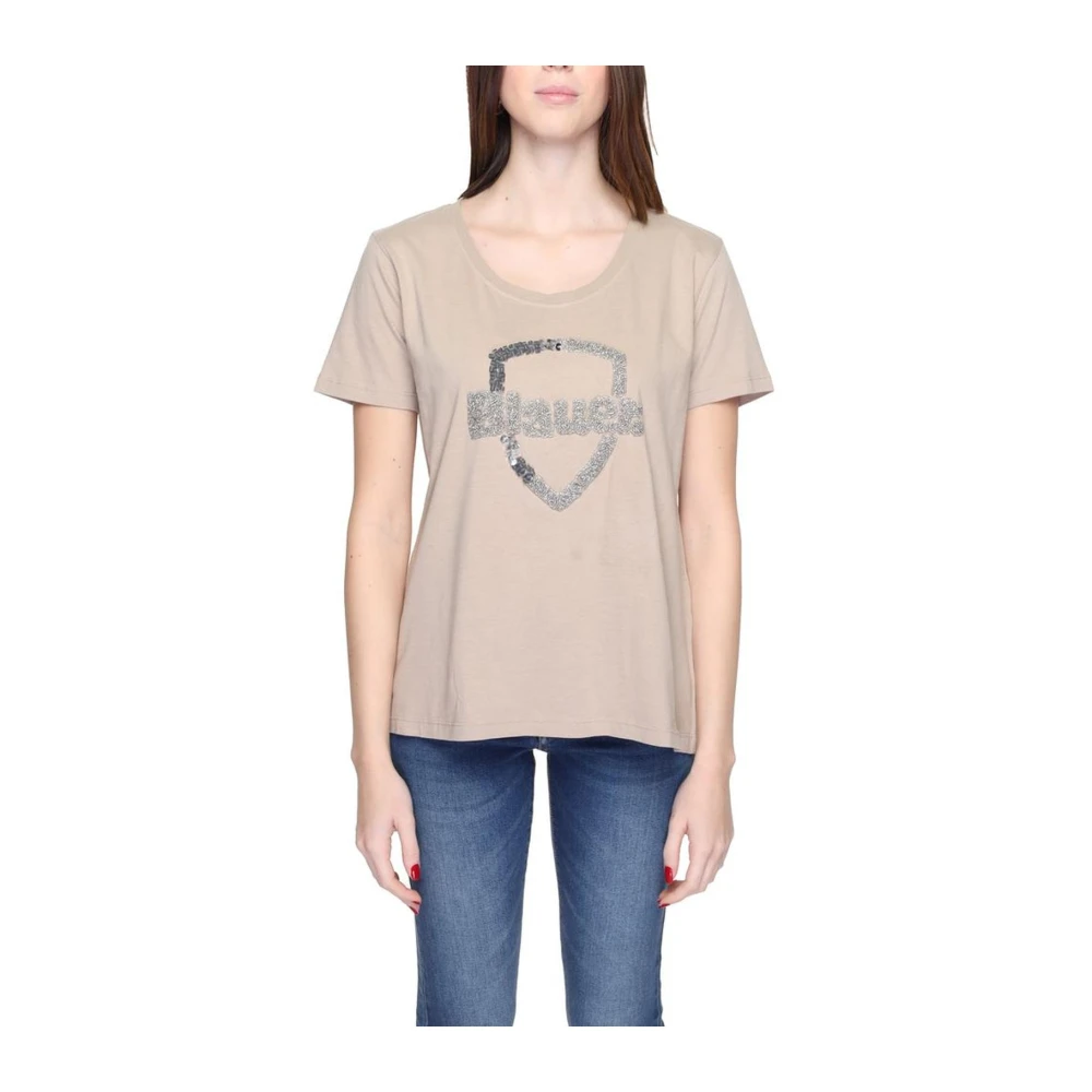 Blauer Katoenen T-shirt collectie voor vrouwen Beige Dames