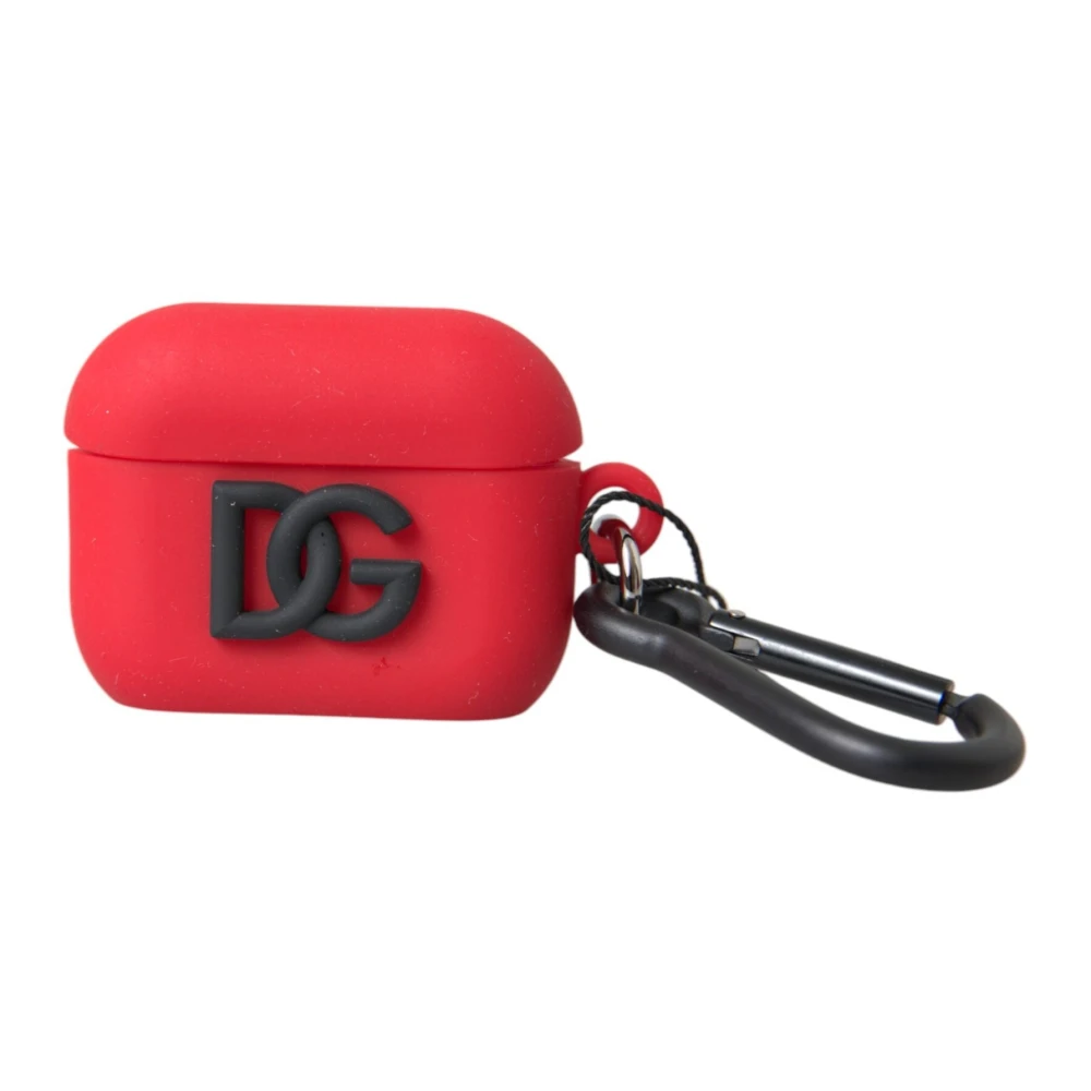 Dolce & Gabbana Unisex Red Headphones, One Size, Silicone Rubber Logo Embossed Airpods Case