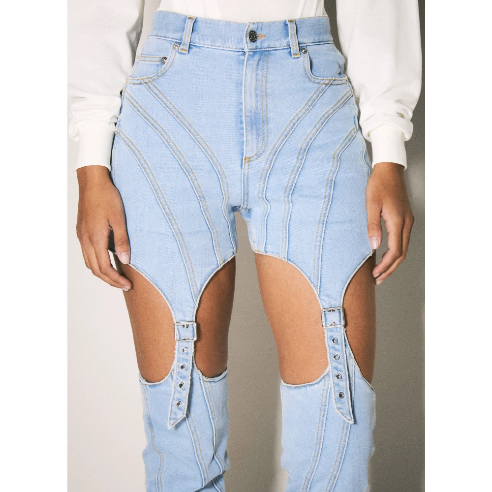 Mugler Spiral Panel Skinny Jeans Blue Dames