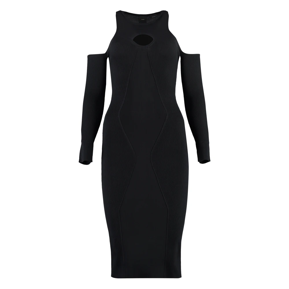 Pinko Geribbelde gebreide midi-jurk met uitsnijdingen Black Dames