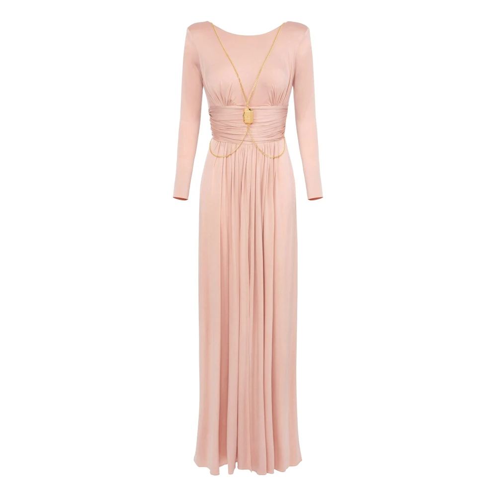 Elisabetta Franchi Elegante Lange Jurk met Achteropening Pink Dames