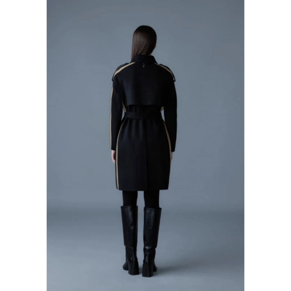 Mackage Aliza Dubbelzijdige wollen gestreepte trenchcoat Black Dames