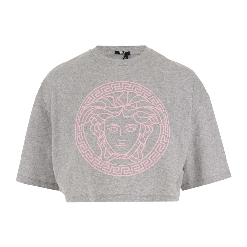 Versace Grijze Katoenen Crop T-shirt met Logo Detail Gray Dames