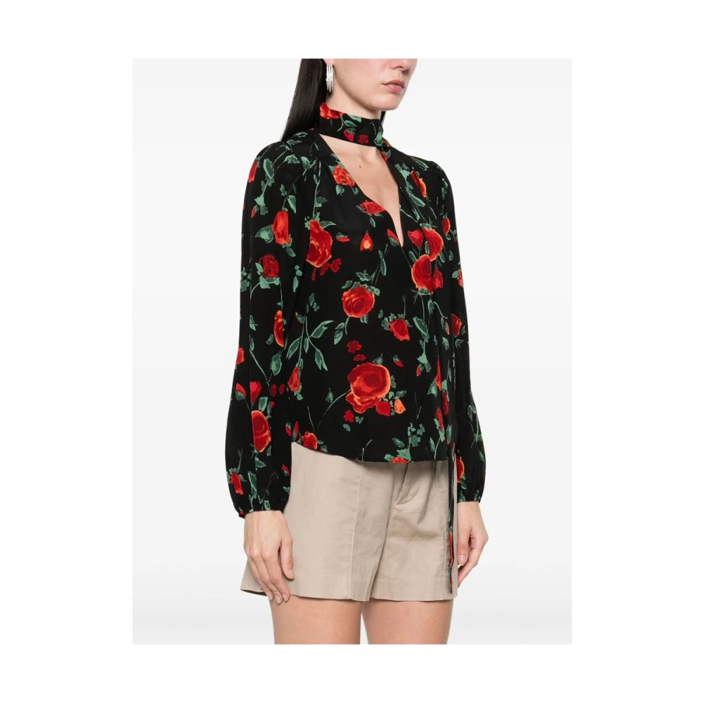 Rixo Zwarte Strik Elastische Manchetten Top Multicolor Dames