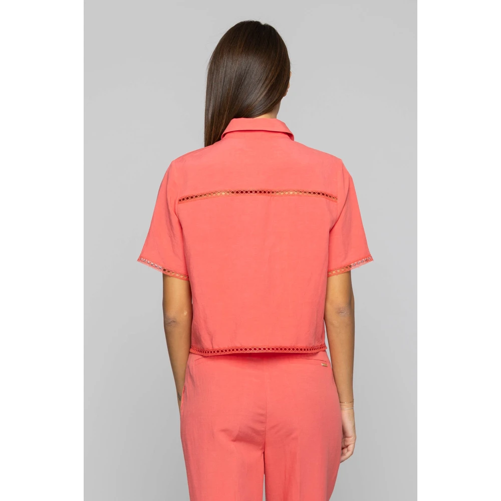 Kocca Overhemd met verborgen knoopsluiting en decoratieve inzetstukken Orange Dames