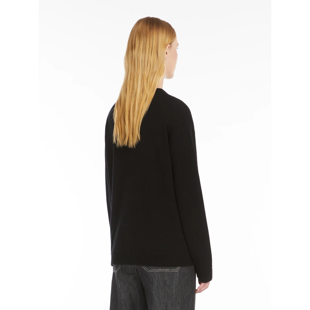 Max Mara Zwarte Crew Neck Sweater met Strass Logo Black Dames