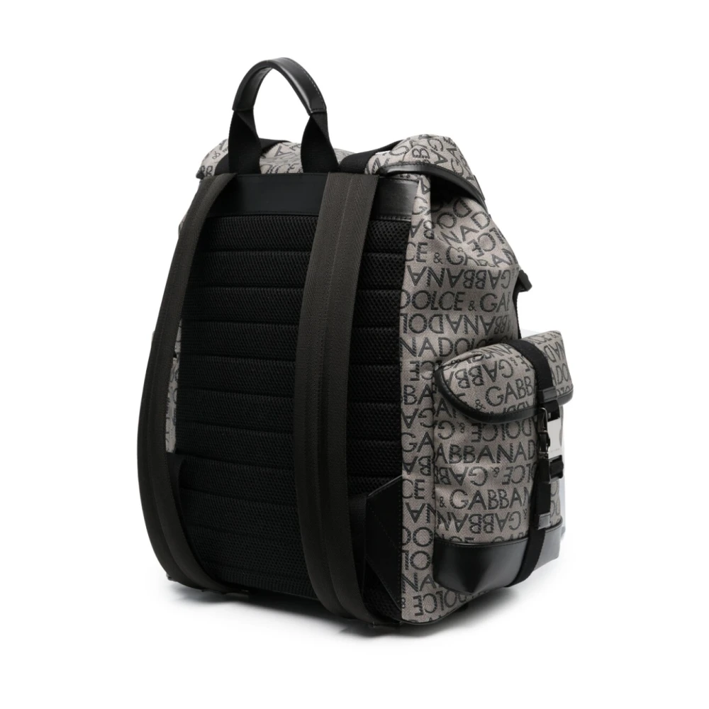 Dolce & Gabbana Canvas Resin Rugzak met Leren Afwerking Black Heren