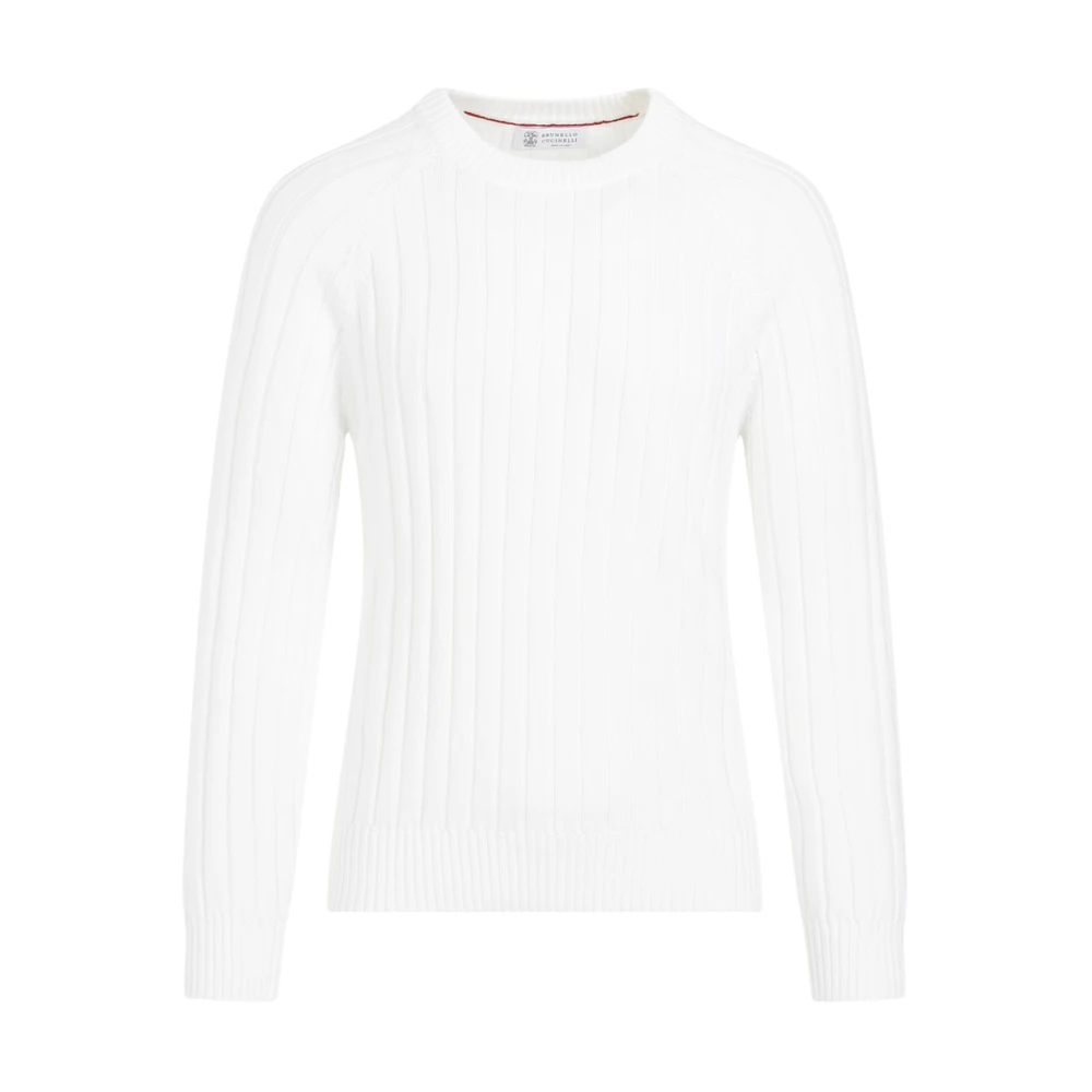 BRUNELLO CUCINELLI Witte Katoenen Pullover Sweater White Heren