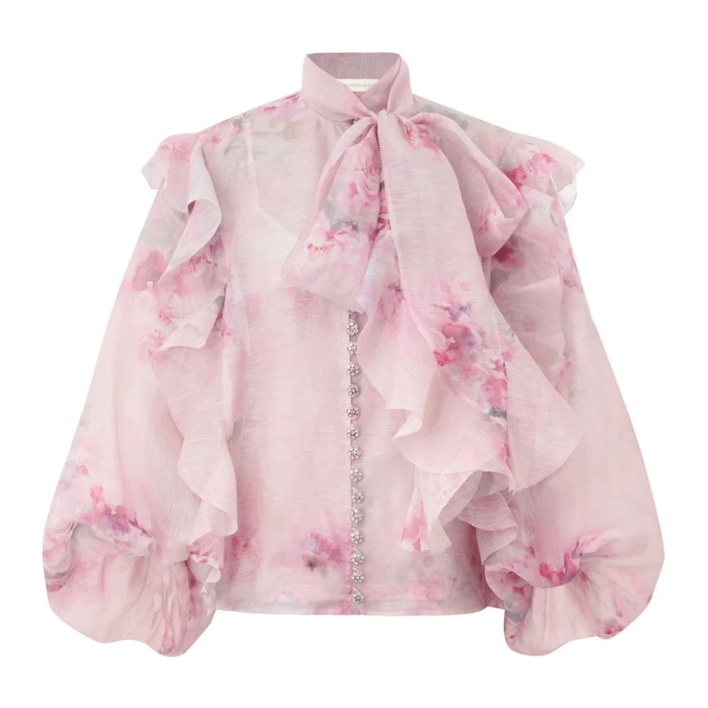 Zimmermann Roze zijden linnen blouse met ruches Pink Dames