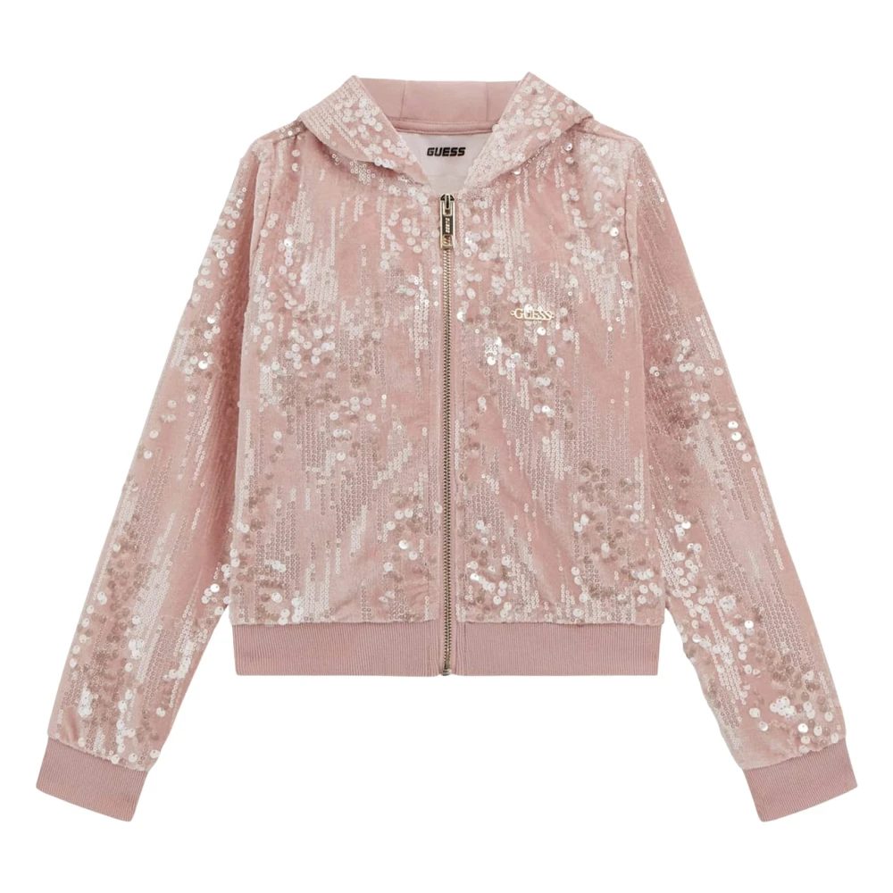 Guess Girls Pink Kids Sweatshirts, 10 Y, Velvet Zip Up Top