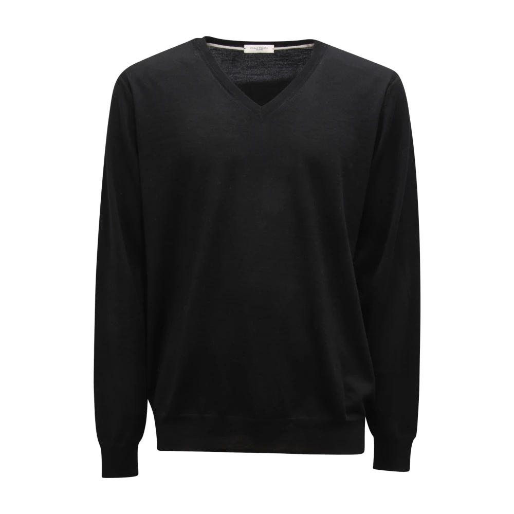 Paolo Pecora Men's Black V-Neck Knitwear, 2XL, M7203 Maglione Wool V-Neck Jumper