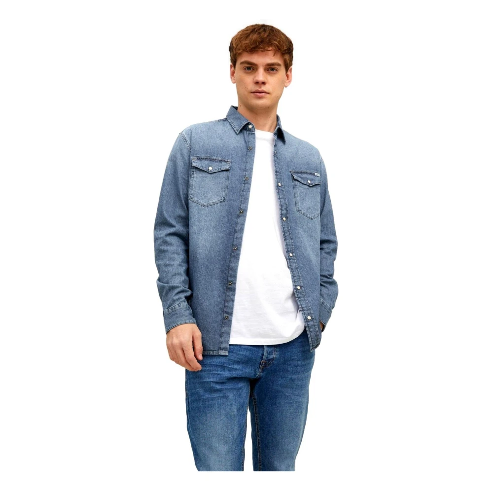 Jack & Jones Blå Denimskjorta Med Knappstängning