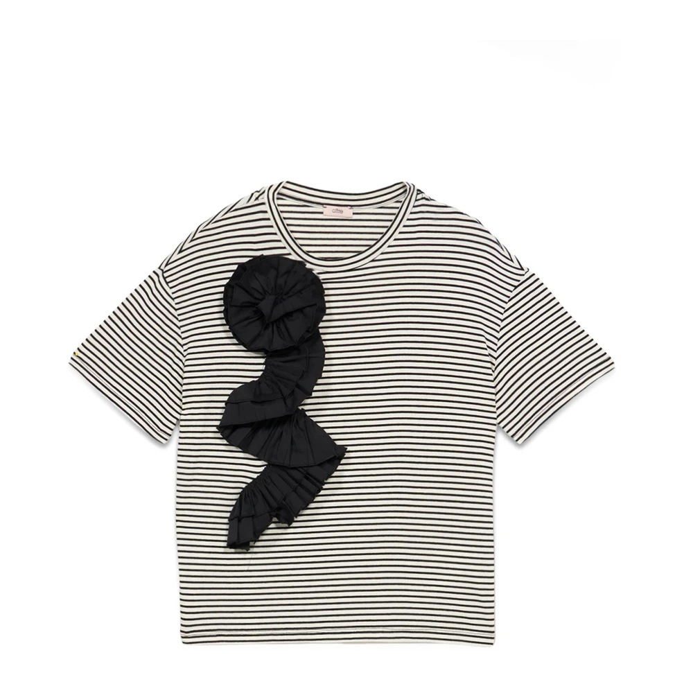 Oltre Gestreept T-shirt met Ruches Multicolor Dames