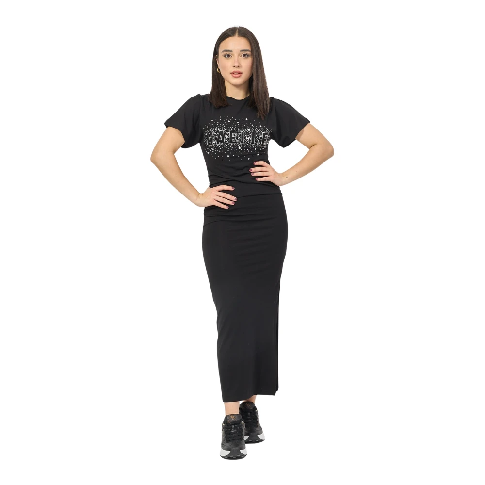 Gaëlle Paris Zwarte Lange Enkellange Jurk met Zijsplit Black Dames
