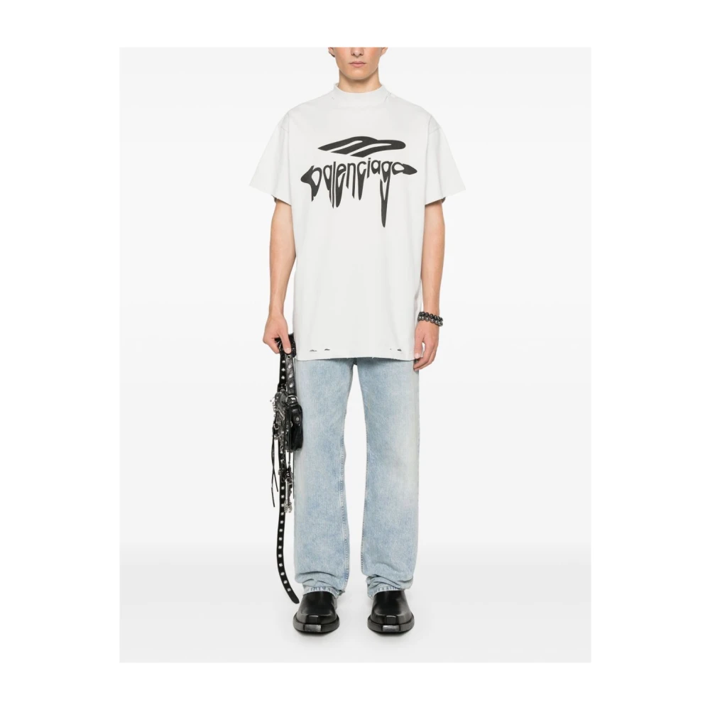 Balenciaga Logo Print Oversized T-shirt White Heren