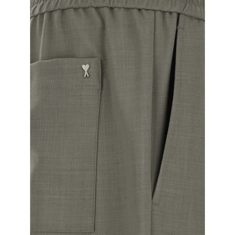 Ami Paris Groene katoenen broek met elastische taille Green Heren