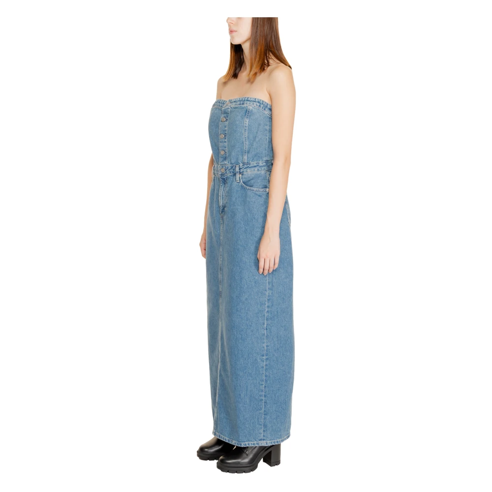 Calvin Klein Jeans Maxi Jurk Herfst Winter Collectie Blue Dames