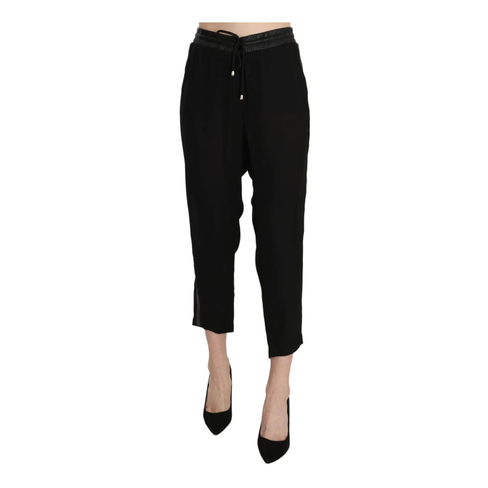 Guess Hoge Taille Cropped Broek met Logo Black Dames