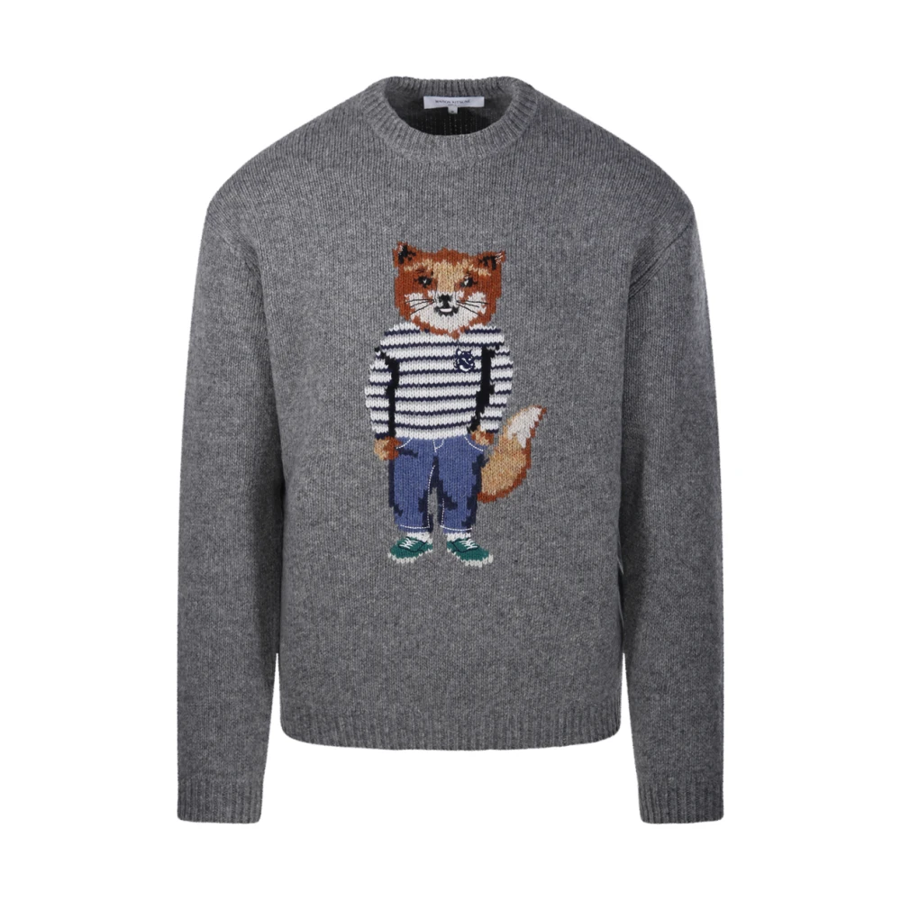 Maison Kitsuné Vos Intarsia Trui Vest Gray Heren