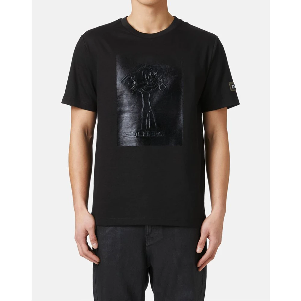 Iceberg T-shirt met Tom geborduurd en gerubberiseerd Black Heren