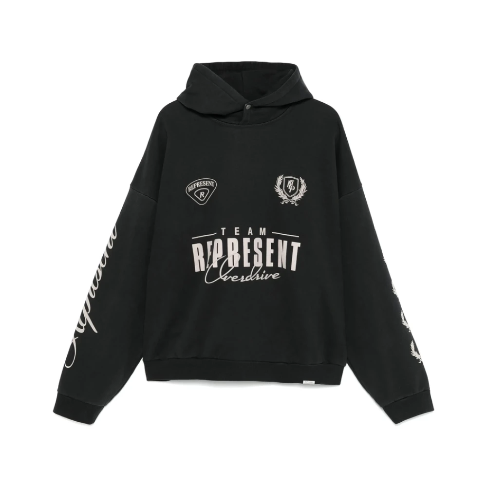 Represent Men's Black Hooded Sweatshirt With Press-Stud Fastening
