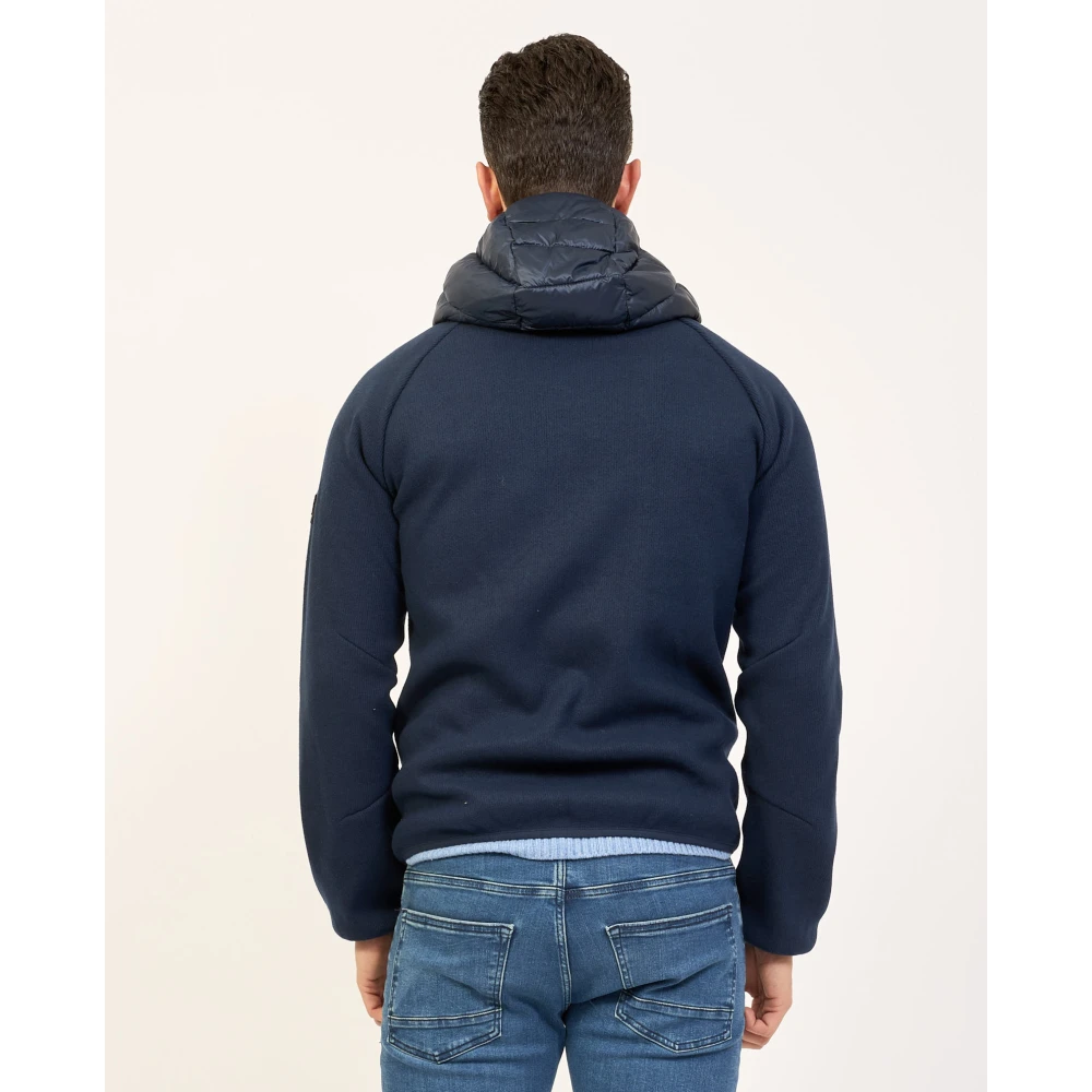 YES ZEE Blauwe Gewatteerde Jas met Wol-Effect en Capuchon Blue Heren