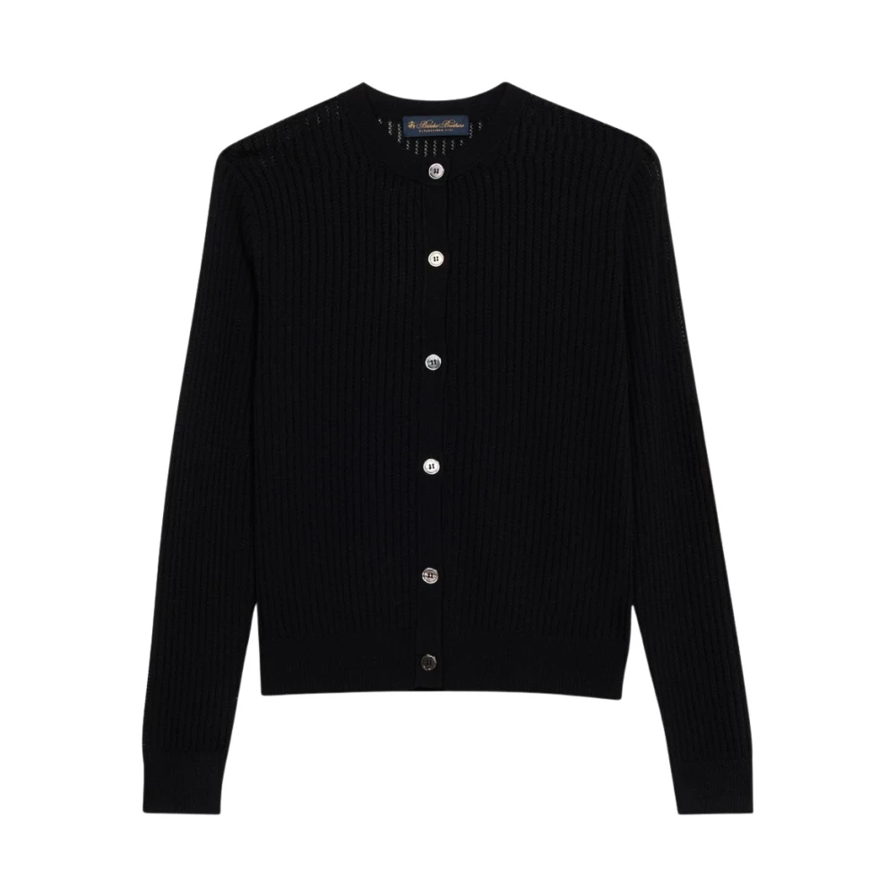Brooks Brothers Black Pointelle Viscose Crewneck Cardigan - Female - Cardigans - M - Knitwear
