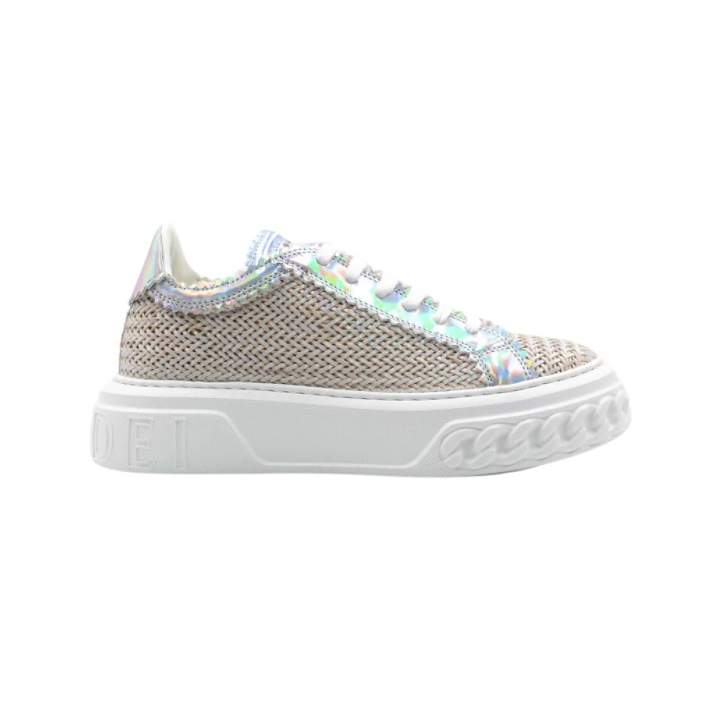 Casadei Zilveren Geweven Ketting Sneakers Dames Schoenen Beige
