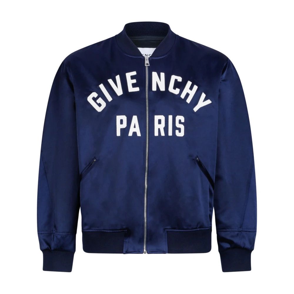 Givenchy Men's Blue Bomber Jackets, M, Paris Zipped Blouson In Satin